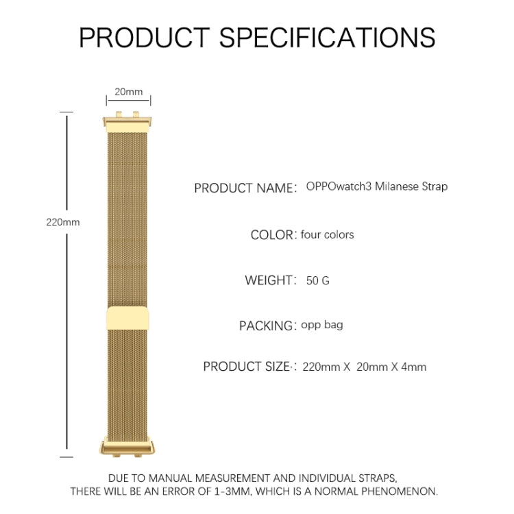 For OPPO Watch 3 Milanese Stainless Steel Metal Watch Band (Rose Pink) by bashfashion