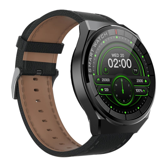 GW69 Plus Smart Watch, Support BT Call / Heart Rate / Blood Pressure / Blood Oxygen(Black + Leather Strap Black) by bashfashion