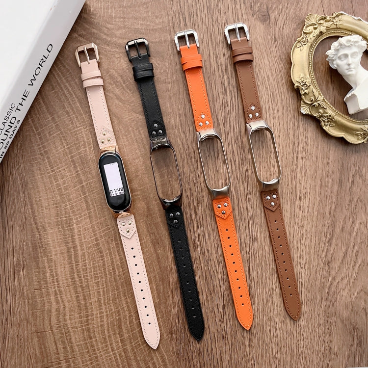 For Xiaomi Mi Band 3 / 4 Buckle Genuine Leather Watch Band(Pink) by bashfashion