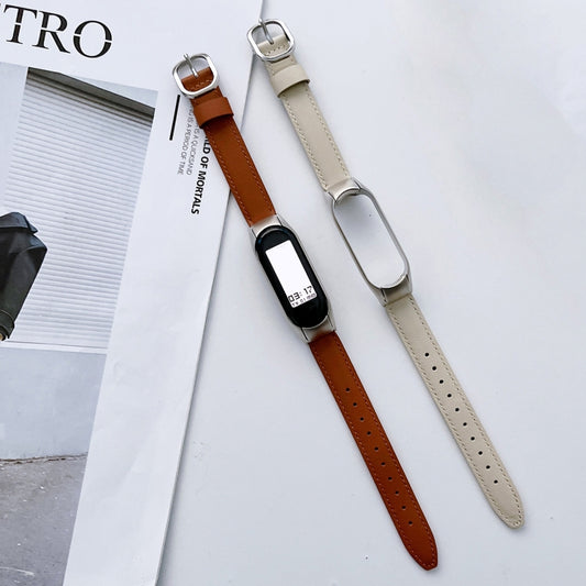 For Xiaomi Mi Band 5 / 6 Genuine Leather Watch Band(Brown) by bashfashion