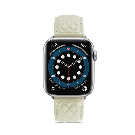 Diamond Lattice Genuine Leather Watch Band for Apple Watch Series 9&8&7 41mm / SE 3&SE 2&6&SE&5&4 40mm / 3&2&1 38mm(Beige) by bashfashion