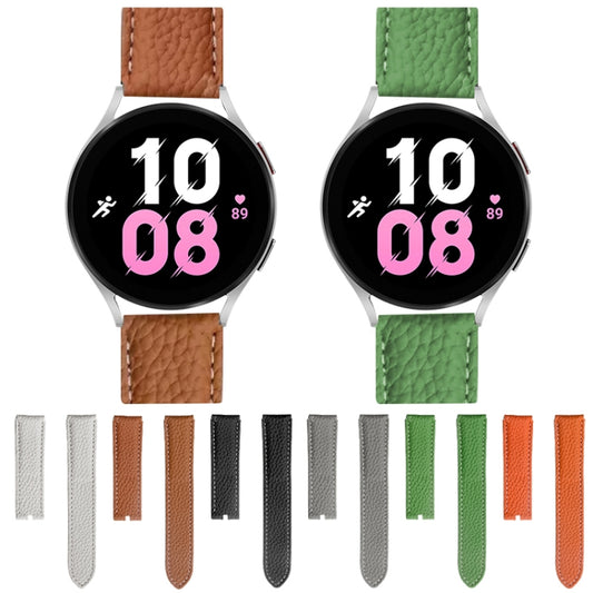 For Samsung Galaxy Watch5 40mm / 44mm Litchi Genuine Leather Watch Band Black Buckle(White) by bashfashion