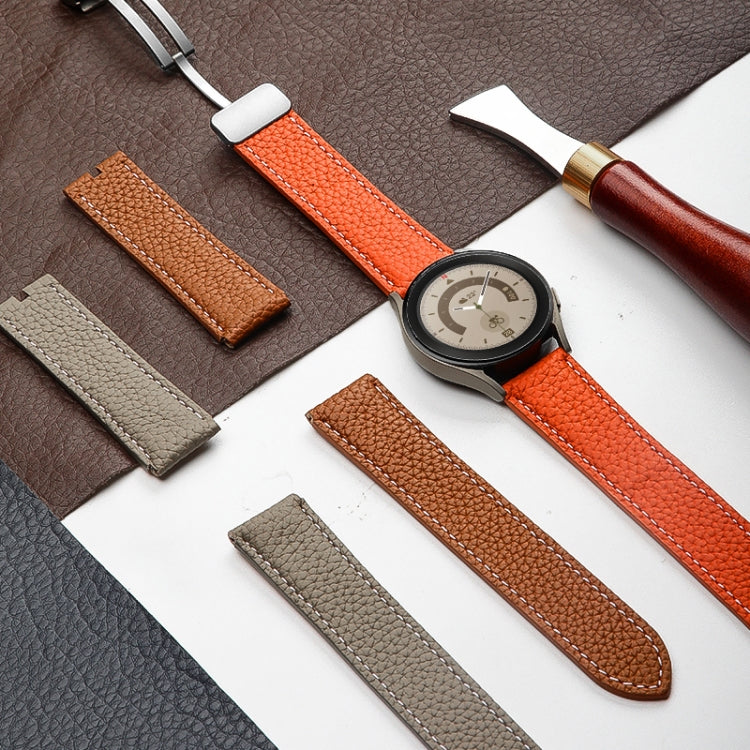 For Samsung Galaxy Watch5 40mm / 44mm Litchi Genuine Leather Watch Band Silver Buckle(White) by bashfashion