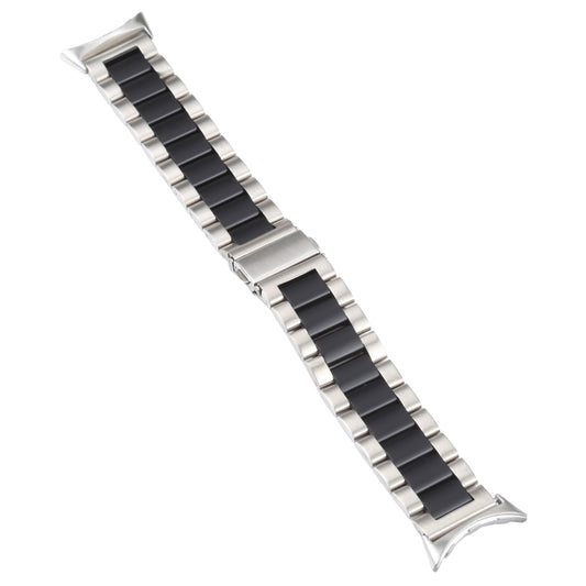 For Google Pixel Watch Three Strains Stainless Steel Metal Watch Band (Silver Black) by bashfashion