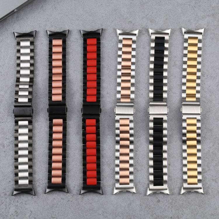 For Google Pixel Watch Three Strains Stainless Steel Metal Watch Band(Gold) by bashfashion