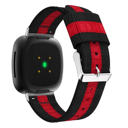 For Fitbit Versa 4 / Sense 2 Universal Stripe Nylon Watch Band(Black Red Black) by bashfashion