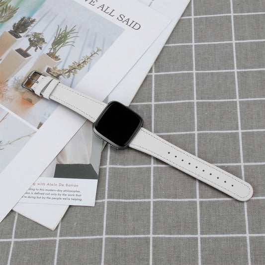 For Fitbit Versa 4 / Sense 2 Round Tail Genuine Leather Watch Band(White) by bashfashion