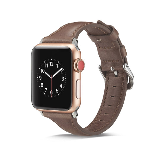 For Apple Watch 5/4 40mm & 3/2/1 38mm Thin Leather Watch Band(Coffee) by bashfashion