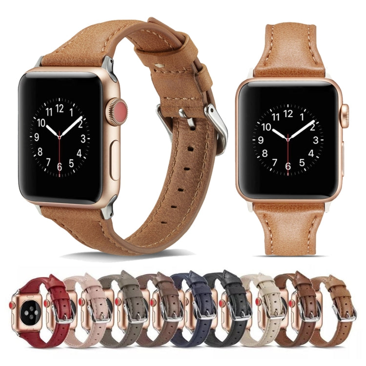For Apple Watch 5/4 40mm & 3/2/1 38mm Thin Leather Watch Band(Coffee) by bashfashion