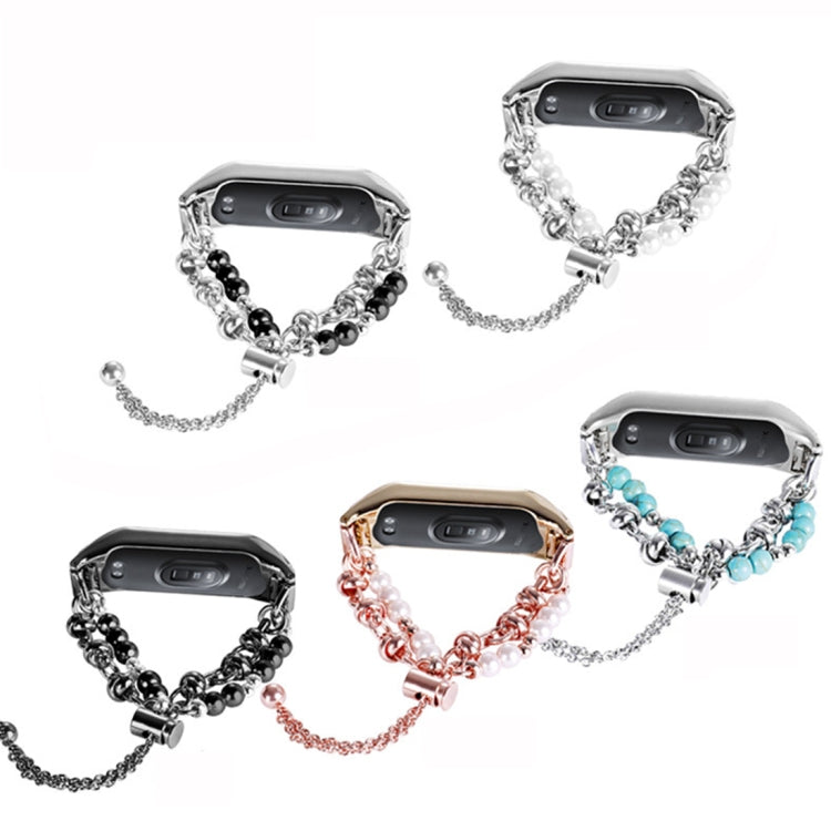 For Xiaomi Mi Band 3 / 4 Double Pearl Bead String Metal Watch Band(Black) by bashfashion