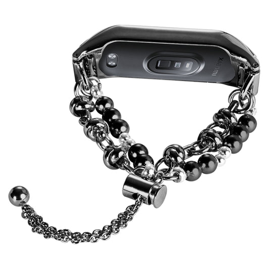 For Xiaomi Mi Band 5 / 6 Double Pearl Bead String Metal Watch Band(Black) by bashfashion