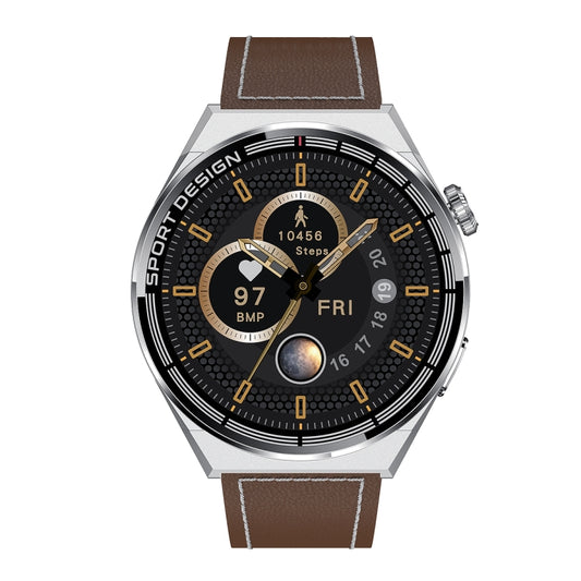 MD3MAX 1.39 inch Round Screen Leather Strap Smart Watch Supports Heart Rate Monitoring/Blood Oxygen Monitoring(Silver) by bashfashion