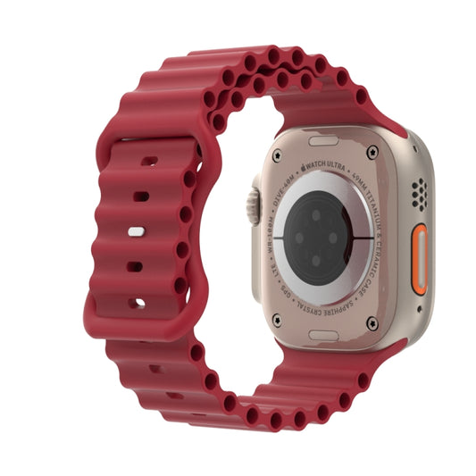 Ocean Style Silicone Watch Band For Apple Watch Ultra 49mm&Watch Ultra 2 49mm / Series 9&8&7 45mm / SE 3&SE 2&6&SE&5&4 44mm / 3&2&1 42mm(Wine Red) by bashfashion
