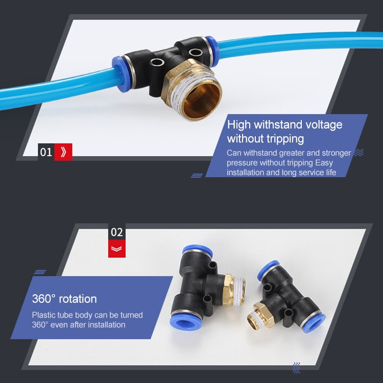 PB6-04 LAIZE 2pcs Plastic T-type Tee Male Thread Pneumatic Quick Connector by LAIZE