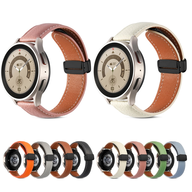 20mm Folding Buckle Genuine Leather Watch Band(Beige White) by bashfashion