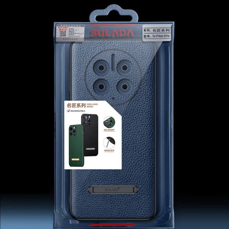 For Huawei Mate 50 Pro SULADA Invisible Bracket Leather Back Cover Phone Case(Orange) by SULADA