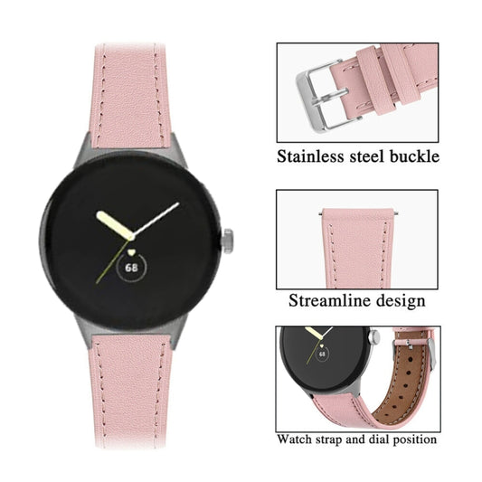 For Google Pixel Watch 1 / 2 / 3 41mm Round Tail Genuine Leather Watch Band(Pink) by bashfashion