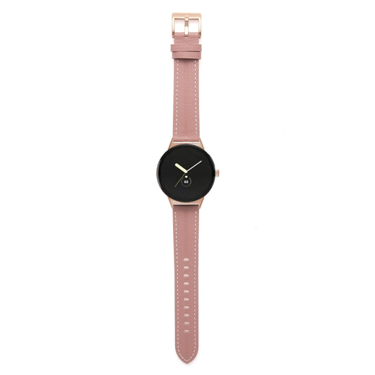 For Google Pixel Watch Grooved Genuine Leather Watch Band(Dark Pink) by bashfashion