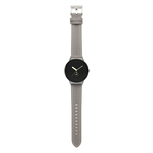For Google Pixel Watch Grooved Genuine Leather Watch Band(Dark Grey) by bashfashion