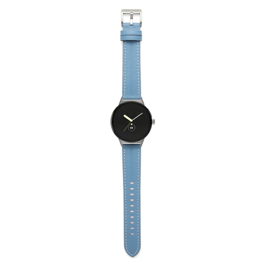 For Google Pixel Watch Grooved Genuine Leather Watch Band(Blue) by bashfashion