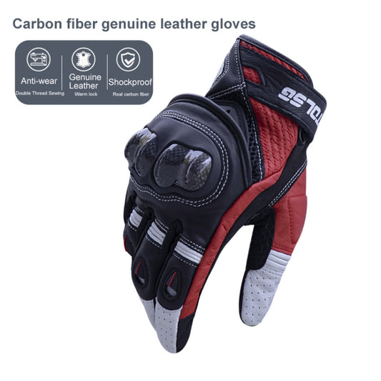 One Pair Genuine Leather Motorcycle Gloves with Carbon Fiber Hard Knuckle Touch Screen, Size:XXL(Black) by bashfashion