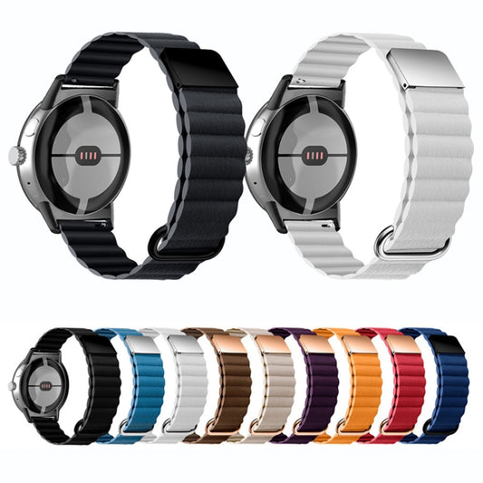 For Google Pixel Watch Reverse Buckle Magnetic Genuine Leather Watch Band(White) by bashfashion