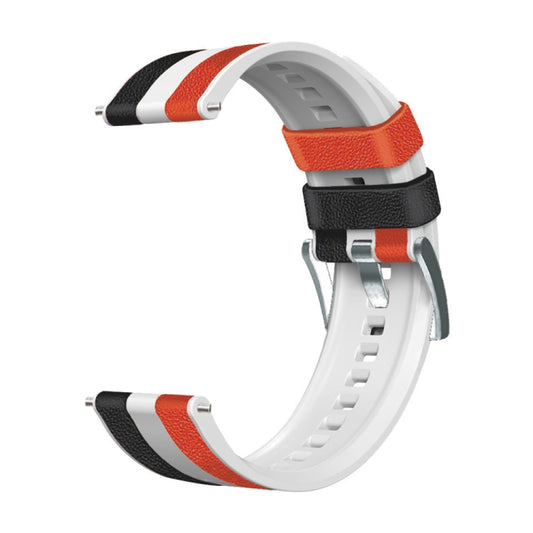 22mm Universal Three-color Silicone Leather Watch Band(Black White Red) by bashfashion