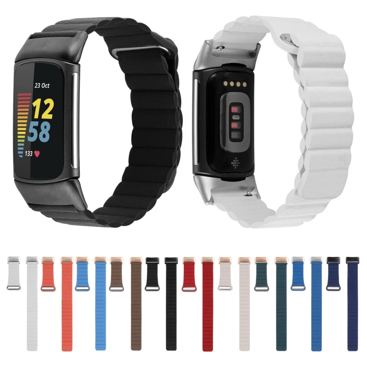 For Fitbit Charge 5 Magnetic Loop Leather Watch Band(White) by bashfashion