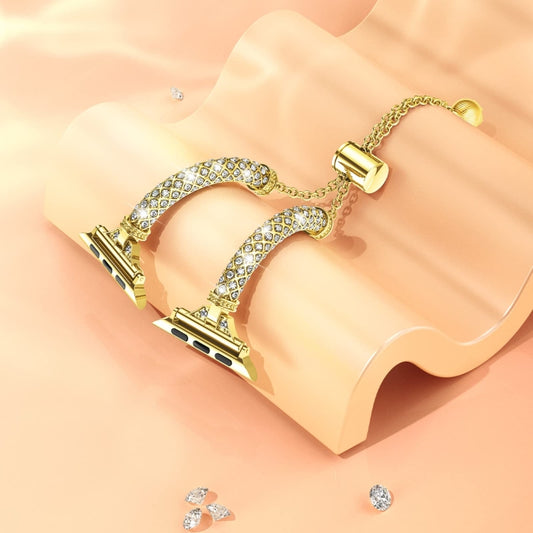 Full Diamond Metal Bracelet Watch Band For Apple Watch Series 8&7 45mm / SE 2&6&SE&5&4 44mm / 3&2&1 42mm(Gold) by bashfashion