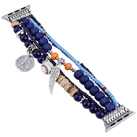 Beaded Posey Wings Bracelet Watch Band For Apple Watch Series 8&7 45mm / SE 2&6&SE&5&4 44mm / 3&2&1 42mm(Royal Blue) by bashfashion