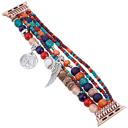 Beaded Posey Wings Bracelet Watch Band For Apple Watch Series 8&7 41mm / SE 2&6&SE&5&4 40mm / 3&2&1 38mm(Colorful) by bashfashion