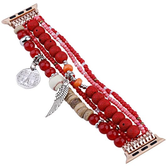 Beaded Posey Wings Bracelet Watch Band For Apple Watch Series 8&7 41mm / SE 2&6&SE&5&4 40mm / 3&2&1 38mm(Red) by bashfashion