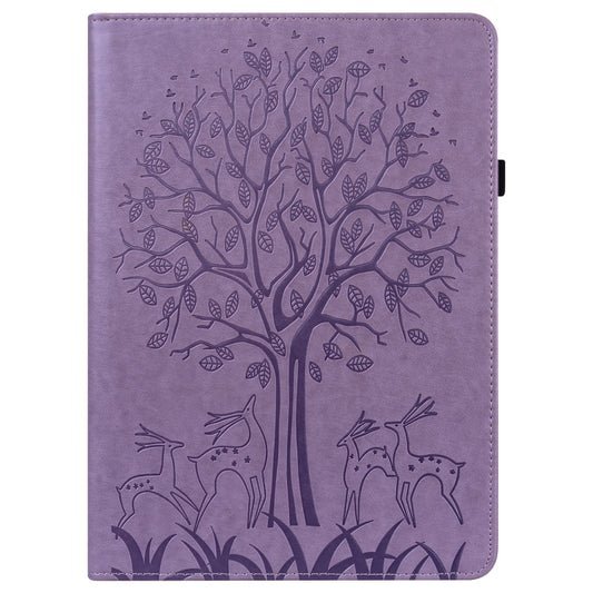 For Samsung Galaxy Tab S5e Tree & Deer Pattern Embossed Leather Tablet Case(Purple) by bashfashion