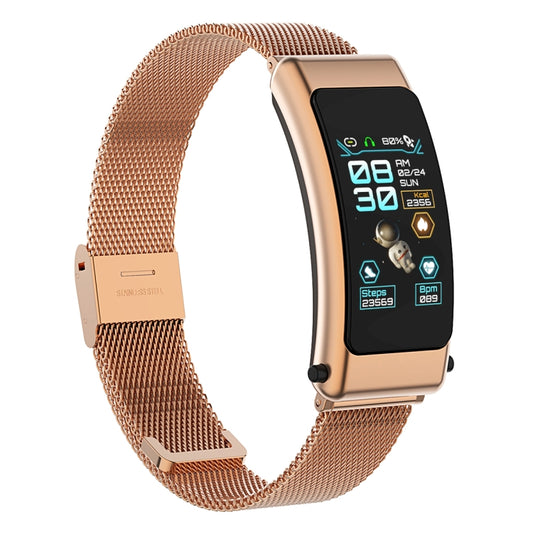 K50 1.08 inch Steel Band Earphone Detachable IP67 Waterproof Smart Watch Support Bluetooth Call(Gold) by bashfashion
