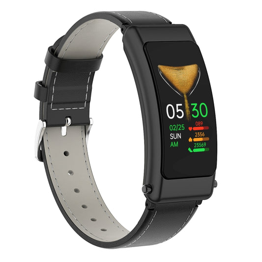K50 1.08 inch Leather Band Earphone Detachable IP67 Waterproof Smart Watch Support Bluetooth Call(Black) by bashfashion