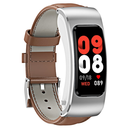 K60 1.08 inch Leather Band Earphone Detachable Life Waterproof Smart Watch Support Bluetooth Call(Brown Silver) by bashfashion