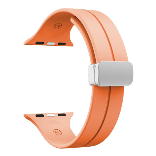 Magnetic Fold Clasp Silicone Watch Band For Apple Watch Ultra 49mm&Watch Ultra 2 49mm / Series 9&8&7 45mm / SE 3&SE 2&6&SE&5&4 44mm / 3&2&1 42mm(Orange) by bashfashion