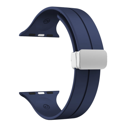 Magnetic Fold Clasp Silicone Watch Band For Apple Watch Ultra 49mm&Watch Ultra 2 49mm / Series 9&8&7 45mm / SE 3&SE 2&6&SE&5&4 44mm / 3&2&1 42mm(Midnight Blue) by bashfashion