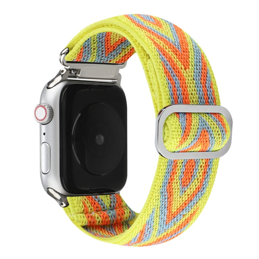 For Apple Watch Ultra 49mm&Watch Ultra 2 49mm / Series 9&8&7 45mm / SE 3&SE 2&6&SE&5&4 44mm / 3&2&1 42mm Buckle Elastic Nylon Watch Band(Yellow Rhombus) by bashfashion