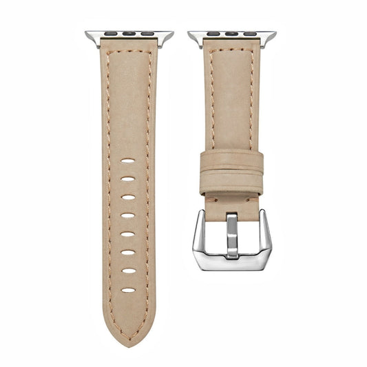 For Apple Watch Series 9&8&7 41mm / SE 3&SE 2&6&SE&5&4 40mm / 3&2&1 38mm Silver Buckle Genuine Leather Watch Band(Frosted Beige) by bashfashion
