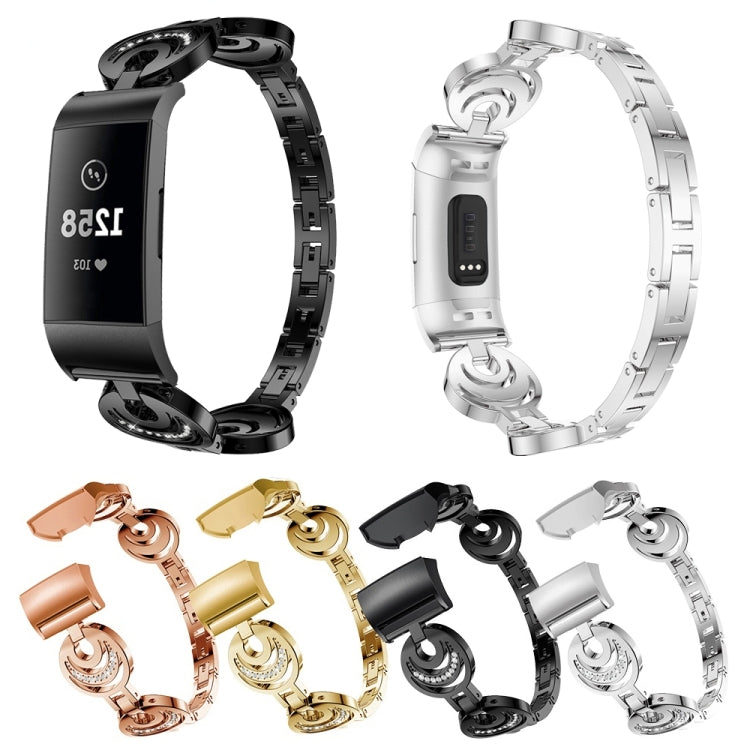 For Fitbit Charge 2 Sun Moon Star Diamond Metal Watch Band(Rose Gold) by bashfashion