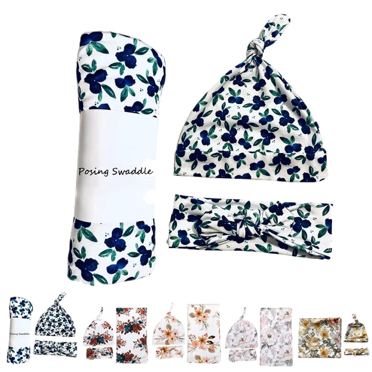 Newborn Baby Three-piece Swaddling Scarf Cap Headband(Flower-1) by bashfashion