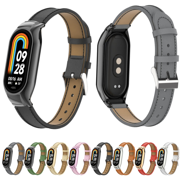 For Xiaomi Mi Band 8 Integrated Metal Case + Microfiber Sewing Leather Watch Band(Black) by bashfashion