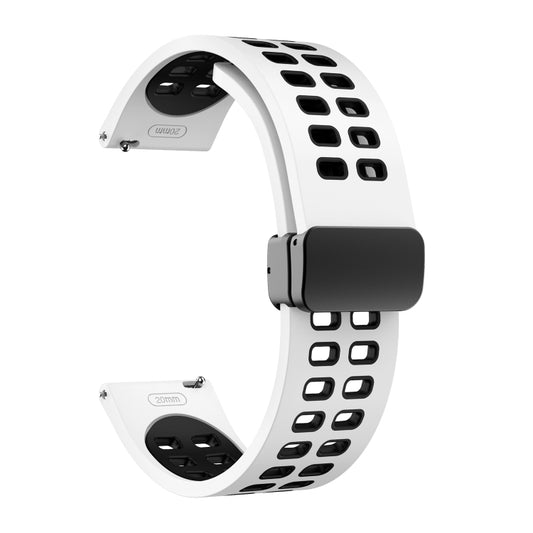 20mm Double-row Hole Folding Black Buckle Two-color Silicone Watch Band(White Black) by bashfashion
