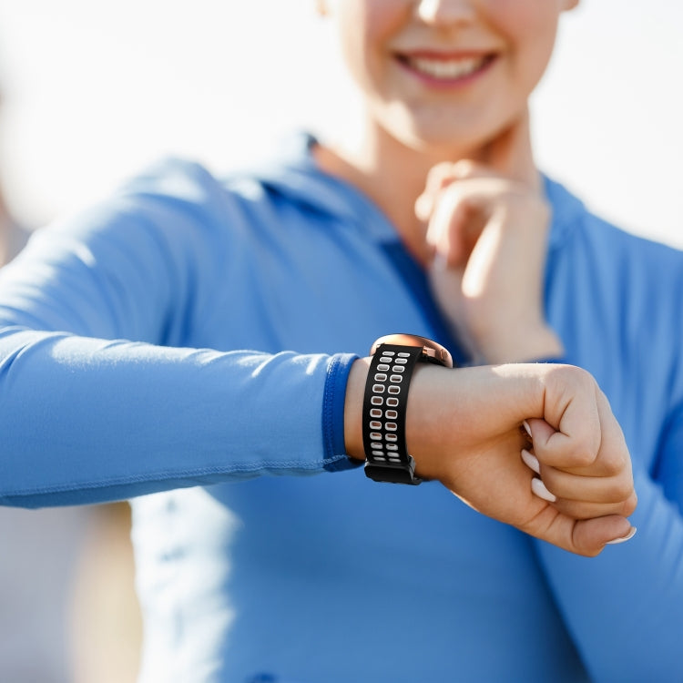 20mm Double-row Hole Folding Black Buckle Two-color Silicone Watch Band(White Black) by bashfashion