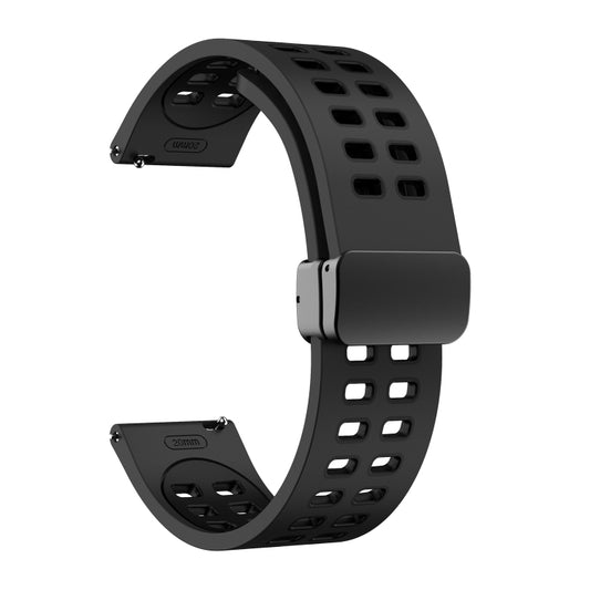 22mm Double-row Hole Folding Black Buckle Two-color Silicone Watch Band(Black) by bashfashion