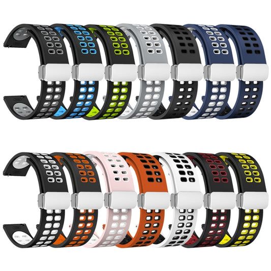 22mm Double-row Hole Folding Silver Buckle Two-color Silicone Watch Band(Grey White) by bashfashion