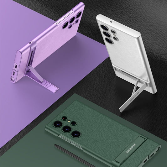 For Samsung Galaxy S23 Ultra 5G GKK Triumph Ultra-Thin Plain Leather Phone Case with Holder(Carbon Fiber) by GKK