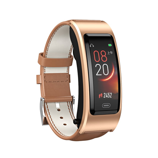 B7 Bluetooth Earphone Smart Bracelet, Support Sleep Monitoring / Blood Oxygen Monitoring / Heart Rate Monitoring(Gold + Brown Leather Belt) by bashfashion