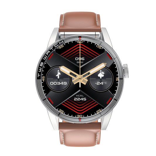 R6 1.32 inch Round Screen 2 in 1 Bluetooth Earphone Smart Watch, Support Bluetooth Call / Health Monitoring(Brown Leather Strap) by bashfashion